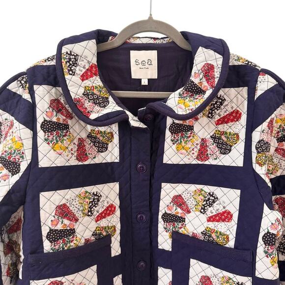 NWT Sea New York Pippin Quilted Floral Patchwork Cropped Jacket Size Large - Picture 6 of 14